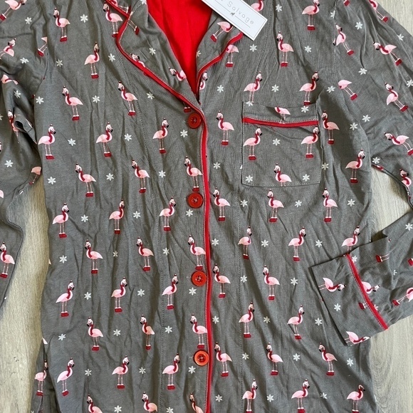 PJ Salvage Button Up Flamingo Pajama Lounge Top - Picture 2 of 7